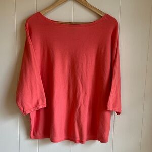 Chico's Coral Pink Womens Knit Boat Neck 3/4 Sleeve Beach Preppy Top Sz 3 or XL